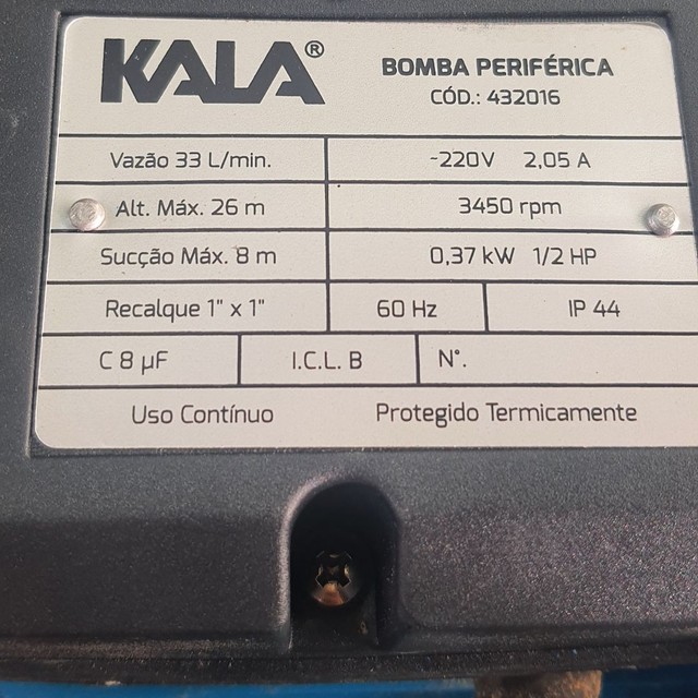 BOMBA D'ÁGUA PERIFÉRICA KALA 1/2 HP 220V