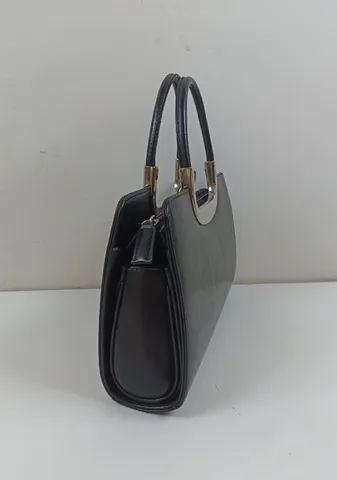 Bolsa De Mão Preta Couro Sintético Estruturada - Foto 2