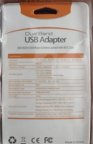 Adaptador placa de rede Wifi Usb Dual Band Ac 600 2.4Ghz/5.0Ghz com Antena 2dbi - Foto 2