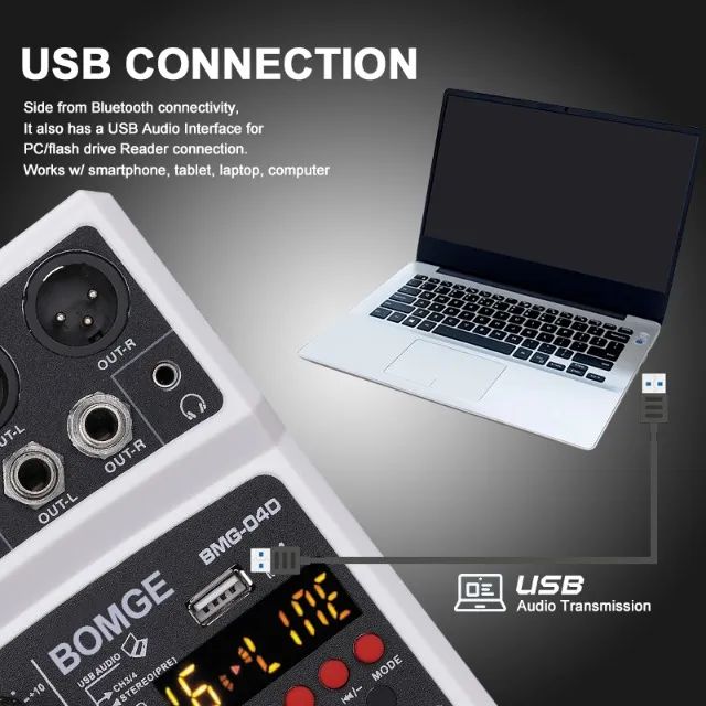 mesa de som áudio 4 canais com efeito e bluetooth