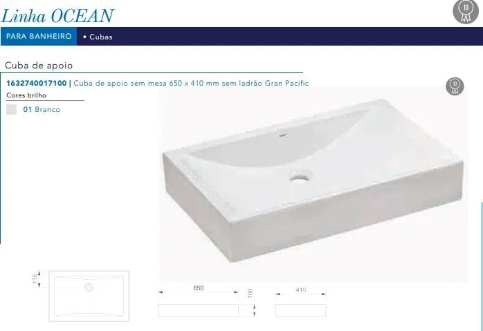 Cuba de Apoio para Banheiro Gran Pacific 65x41cm Branca - Foto 6