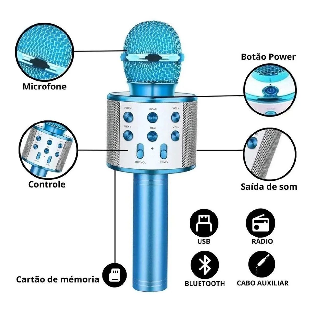 Microfone Karaokê Bluetooth Efeito De Voz Recarregável - Foto 4