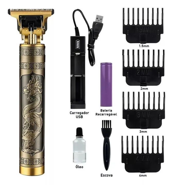 Máquina de Cortar Cabelo Profissional - Design Dragão - Recarregável