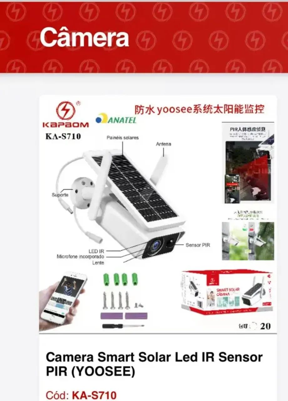 CÂMERA SMART SOLAR LED IR SENSOR PIR - KA-S710