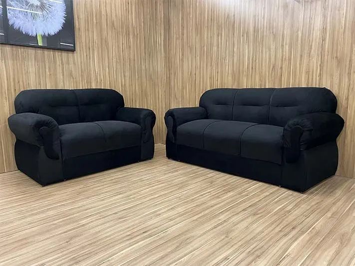Conjunto de Sofá 2 e 3 Lugares Suede Preto