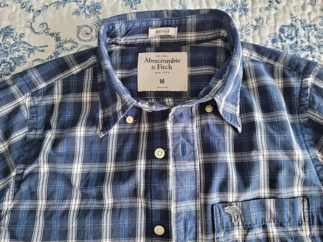 Camisa Abercrombie & Fitch xadrez azul