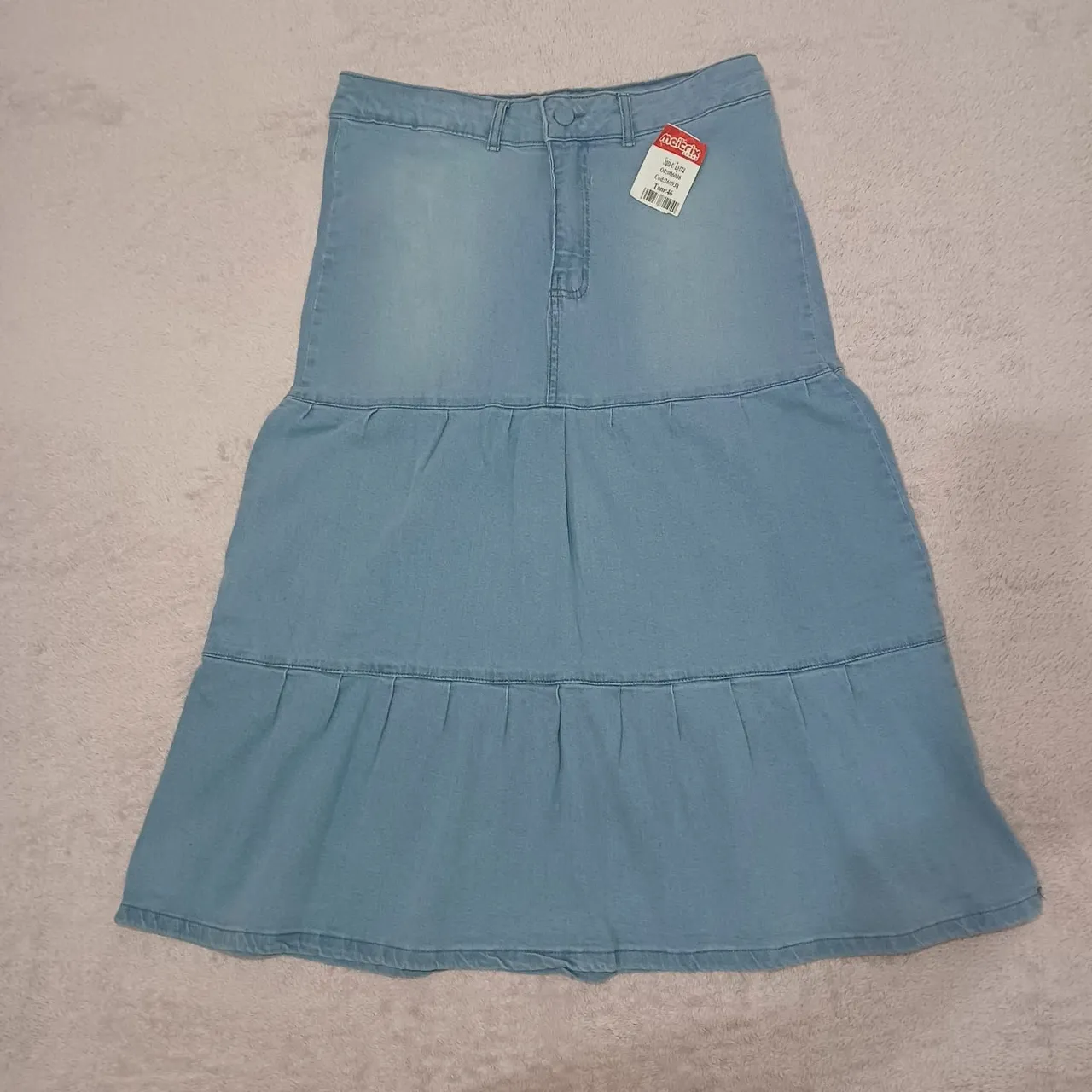Saia Jeans midi com babados - tamanho 46