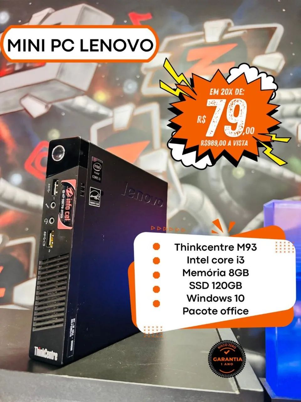 Mini PC Lenovo ThinkCentre M93 - Intel Core i3 - 8GB RAM - SSD