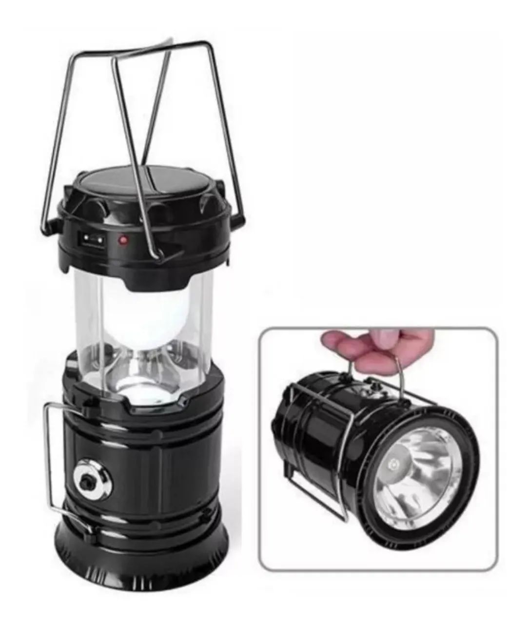 Lampião Solar Lanterna Led Recarregável Lamparina Sh-5800t Cor Preta - Foto 6