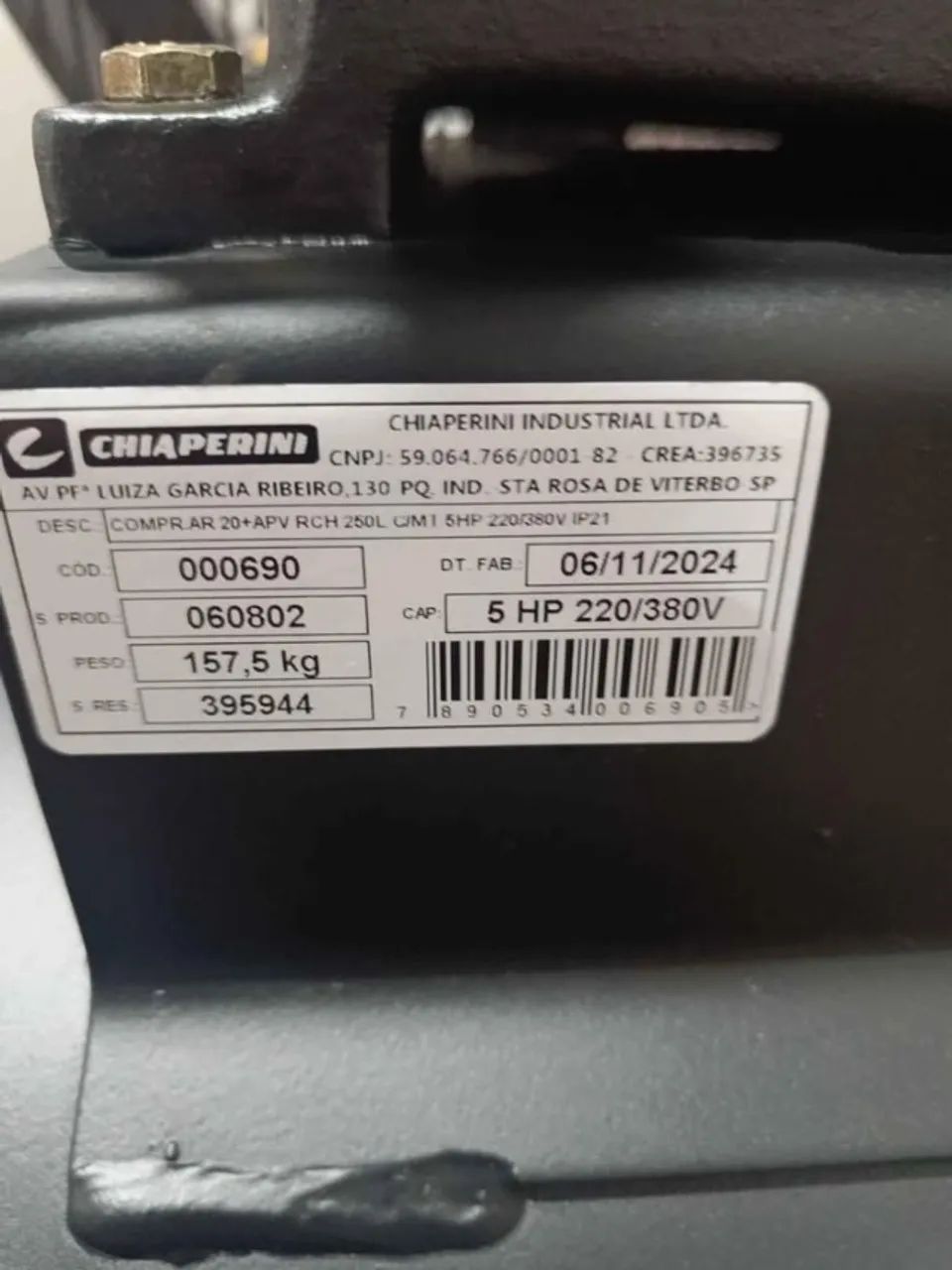 Compressor 250L Motor 5cv 175 psi Industrial 10 pes - Chiaperini (Loja) - Foto 5