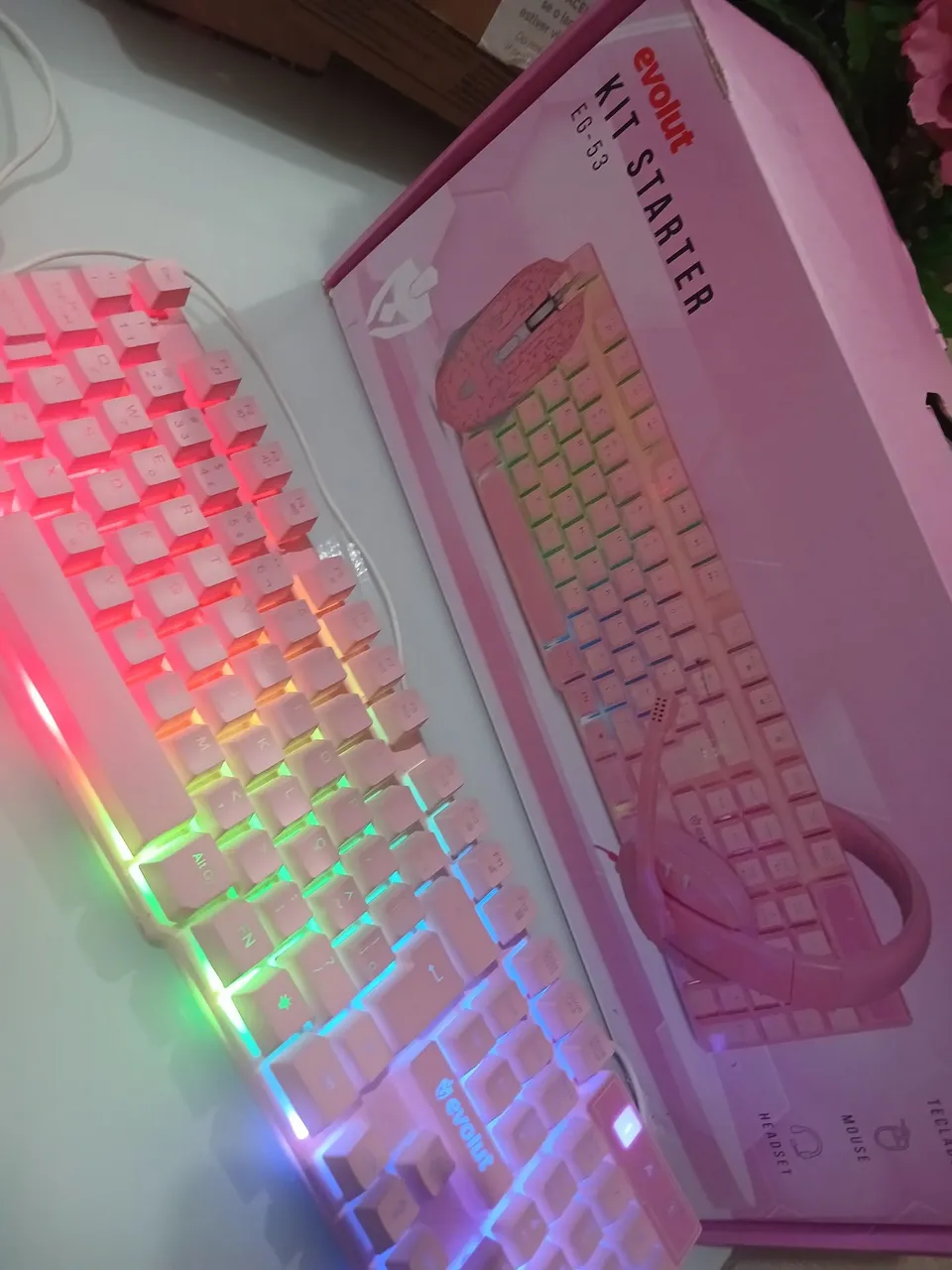 Kit Gamer Evolut EG-53 Rosa - Teclado, Mouse e Headset