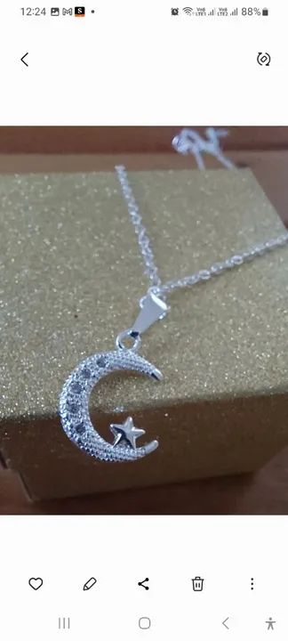 Colar Banhado a Prata com pingente de Prata Lua e Estrela - Novo - Foto 2