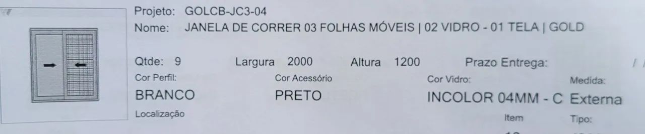 Janela da linha Gold 3 folhas de corre com tela mosqueteiro 64717752346497122