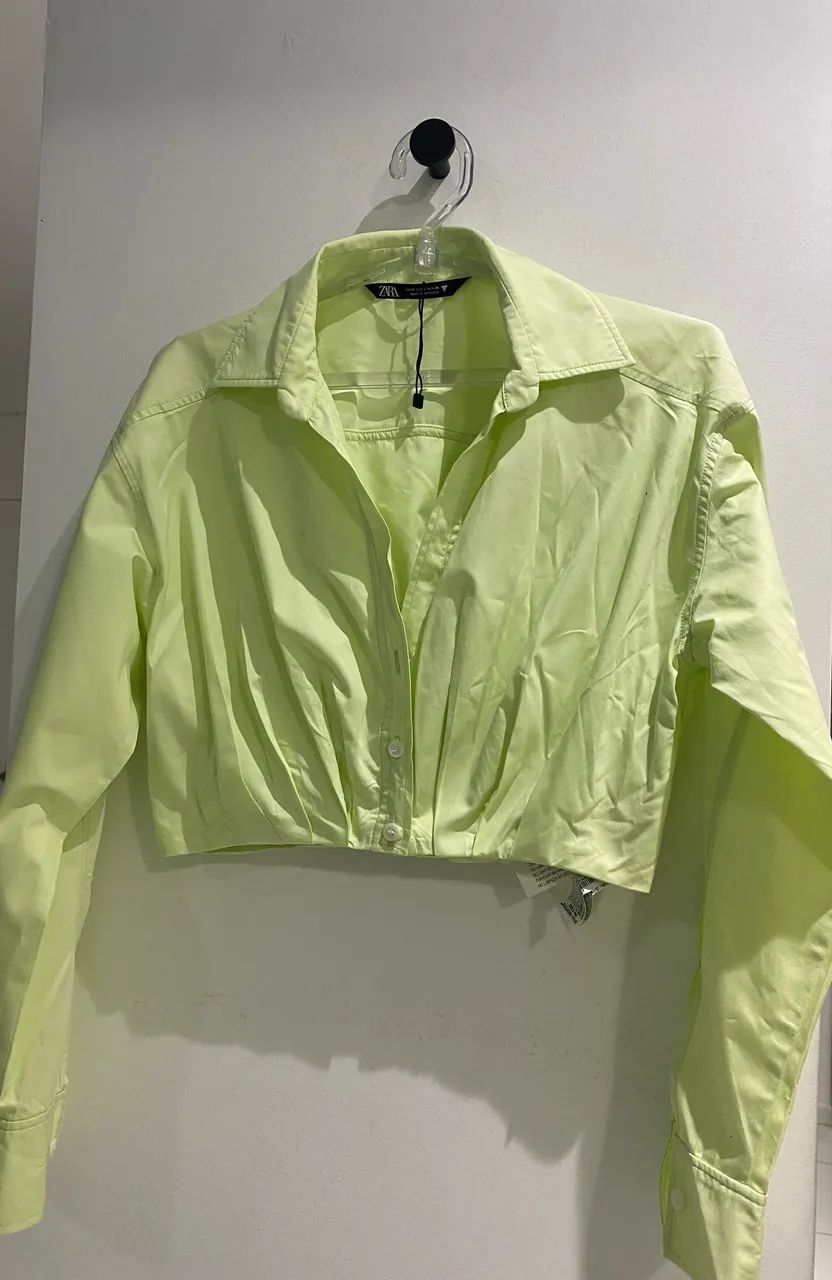 Camisa Cropped Zara Verde Lima 