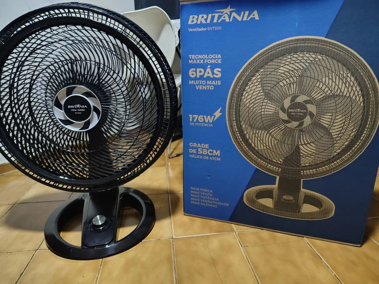 Ventilador Britânia BVT500 - 6 pás, 176W, Grade de 58cm