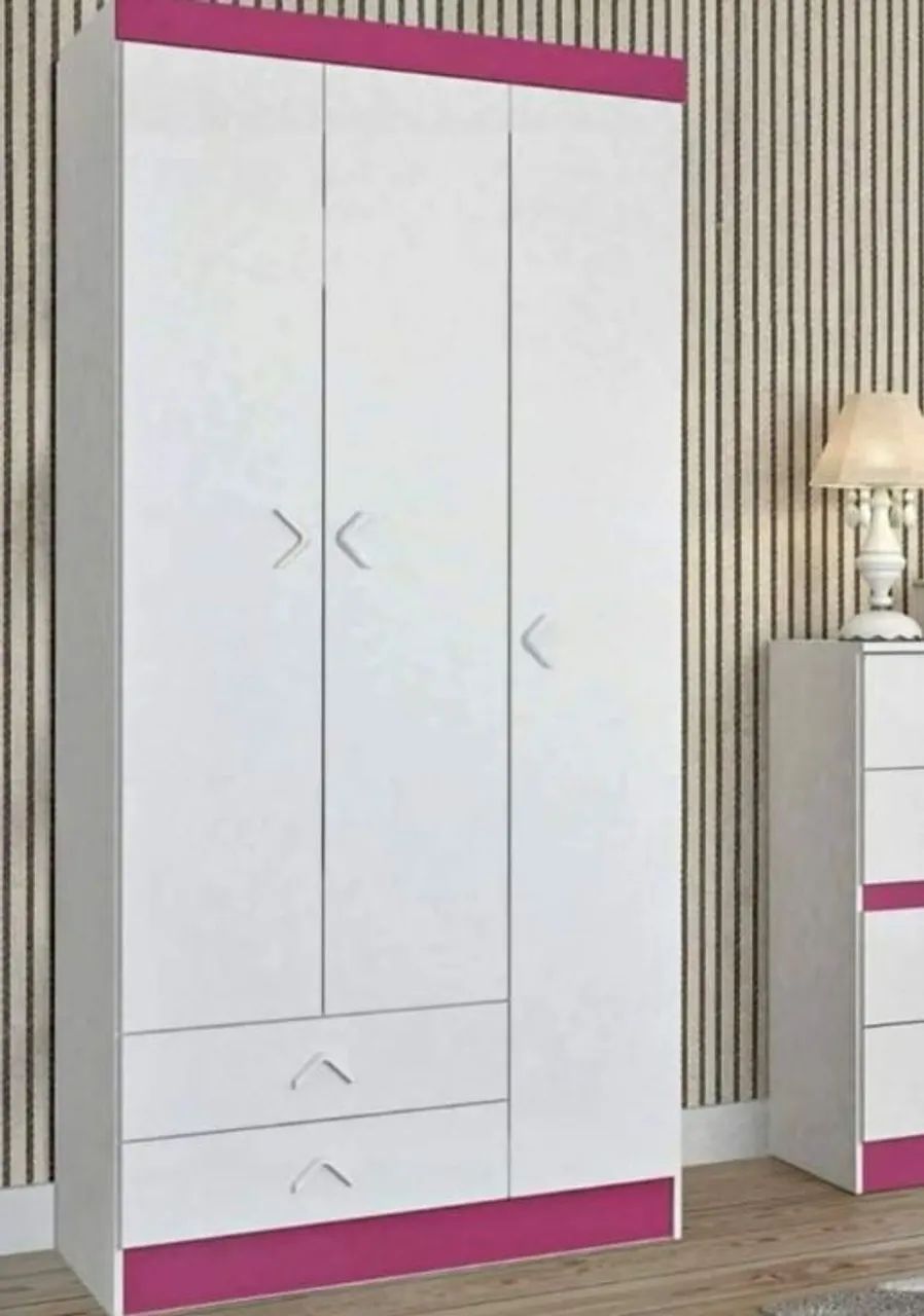 Guarda roupa infantil branco/rosa 
