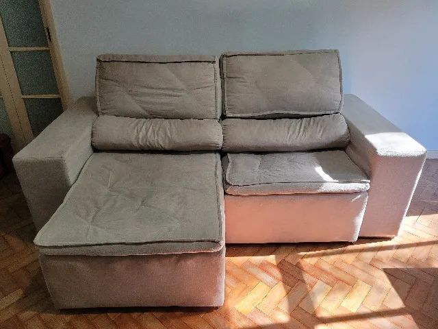 Sofá retrátil/ reclinável cinzento/ bege claro