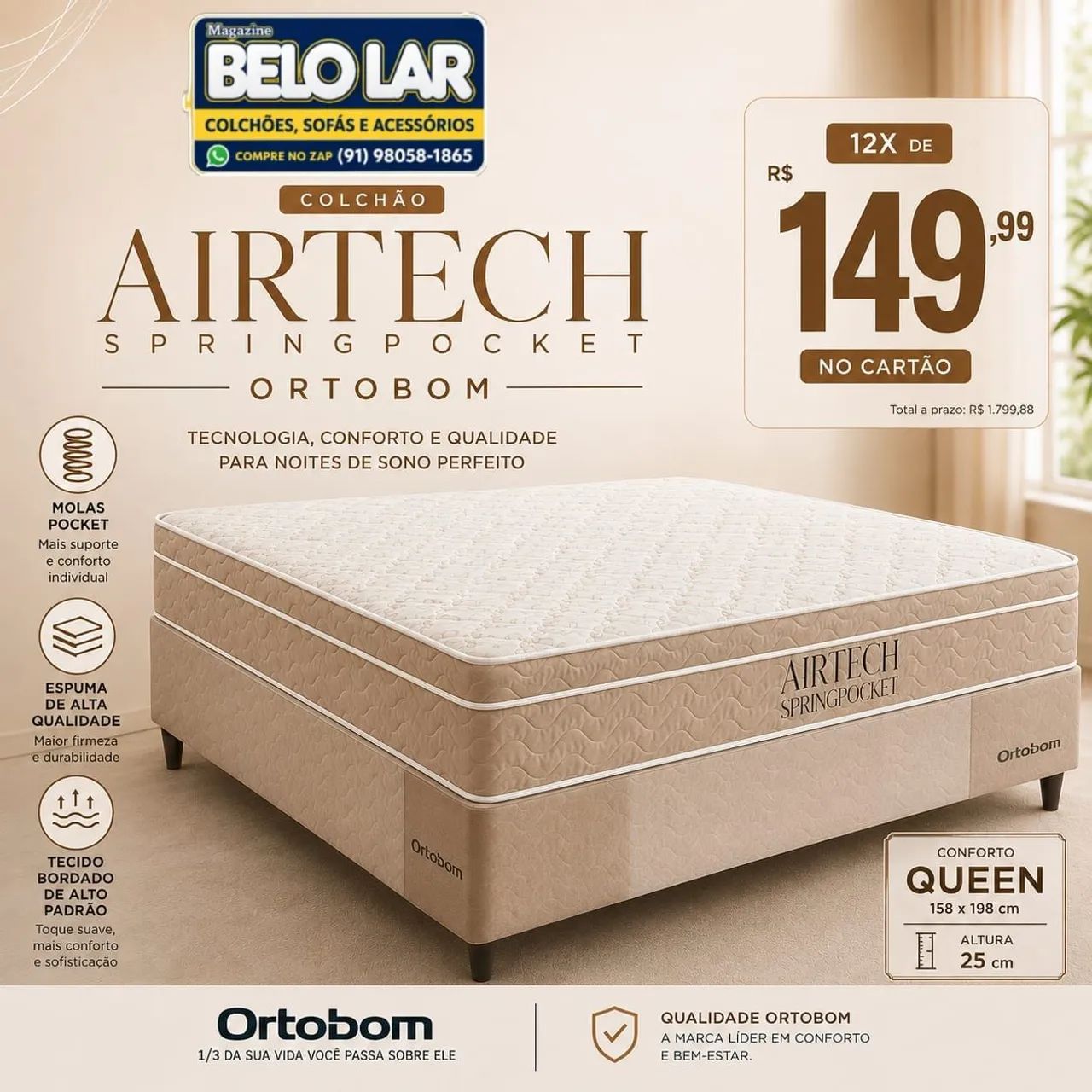 Cama Queen Ortobom Airtech