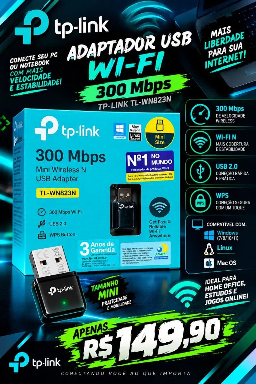 Adaptador wifi 300mbps - Foto 2