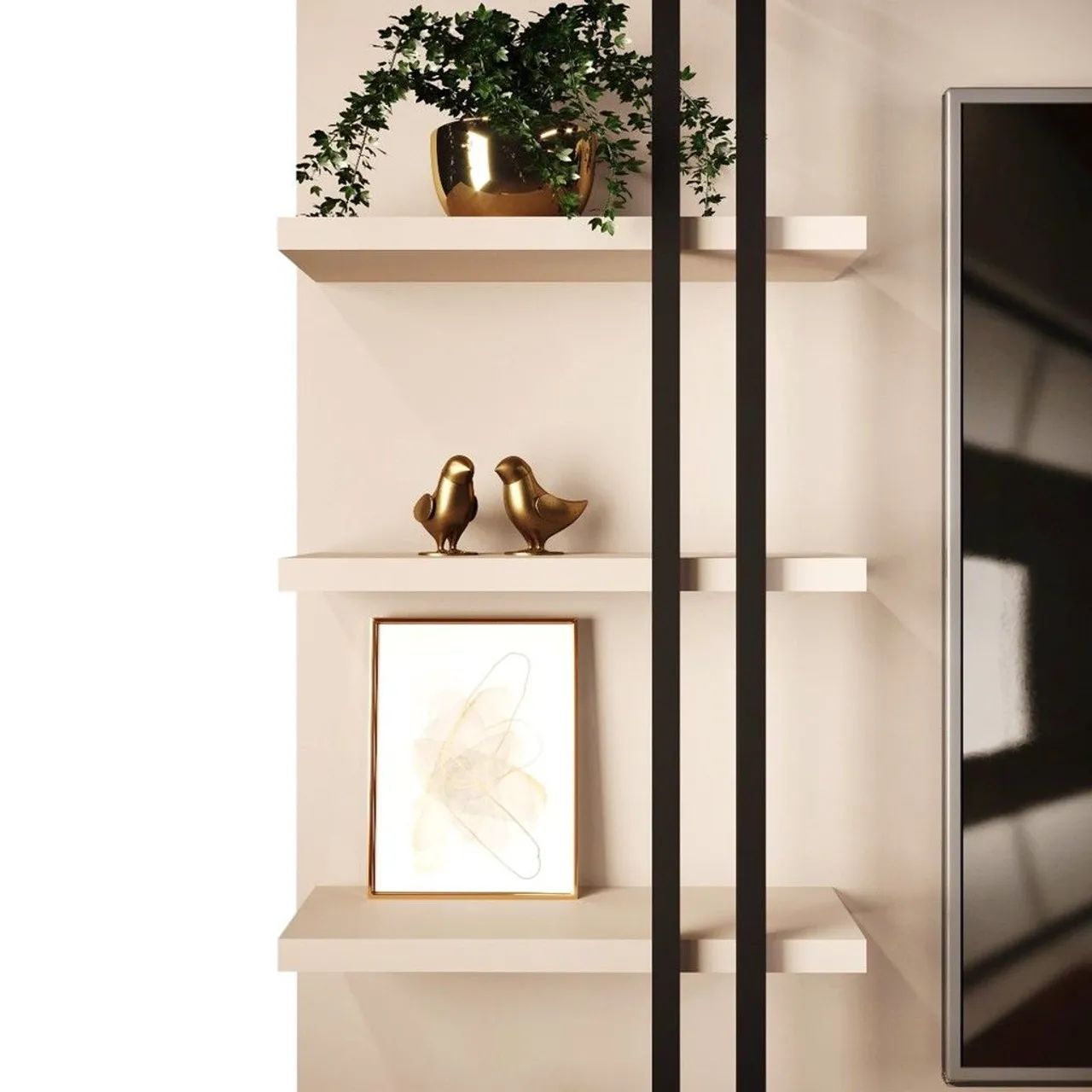 Painel para TV até 60 Polegadas 1.8 Mila Dj - Off White/ Marroquim Com Luminária de Led<br> - Foto 2