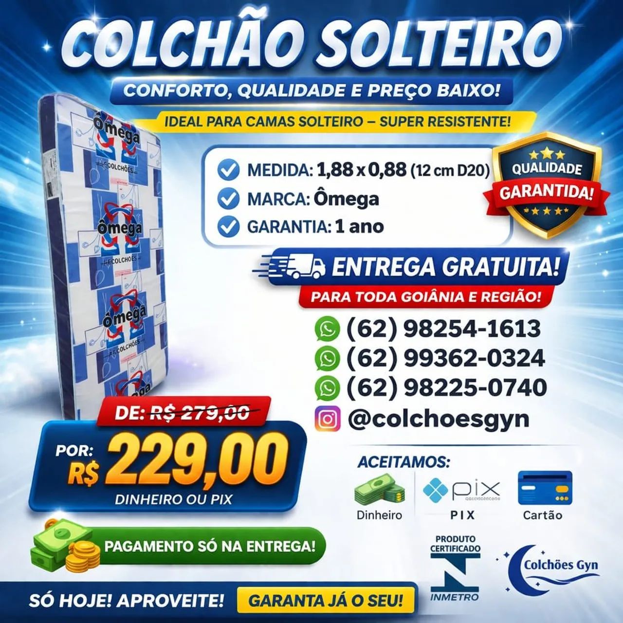 Colchão solteiro D20 entrega gratuita 