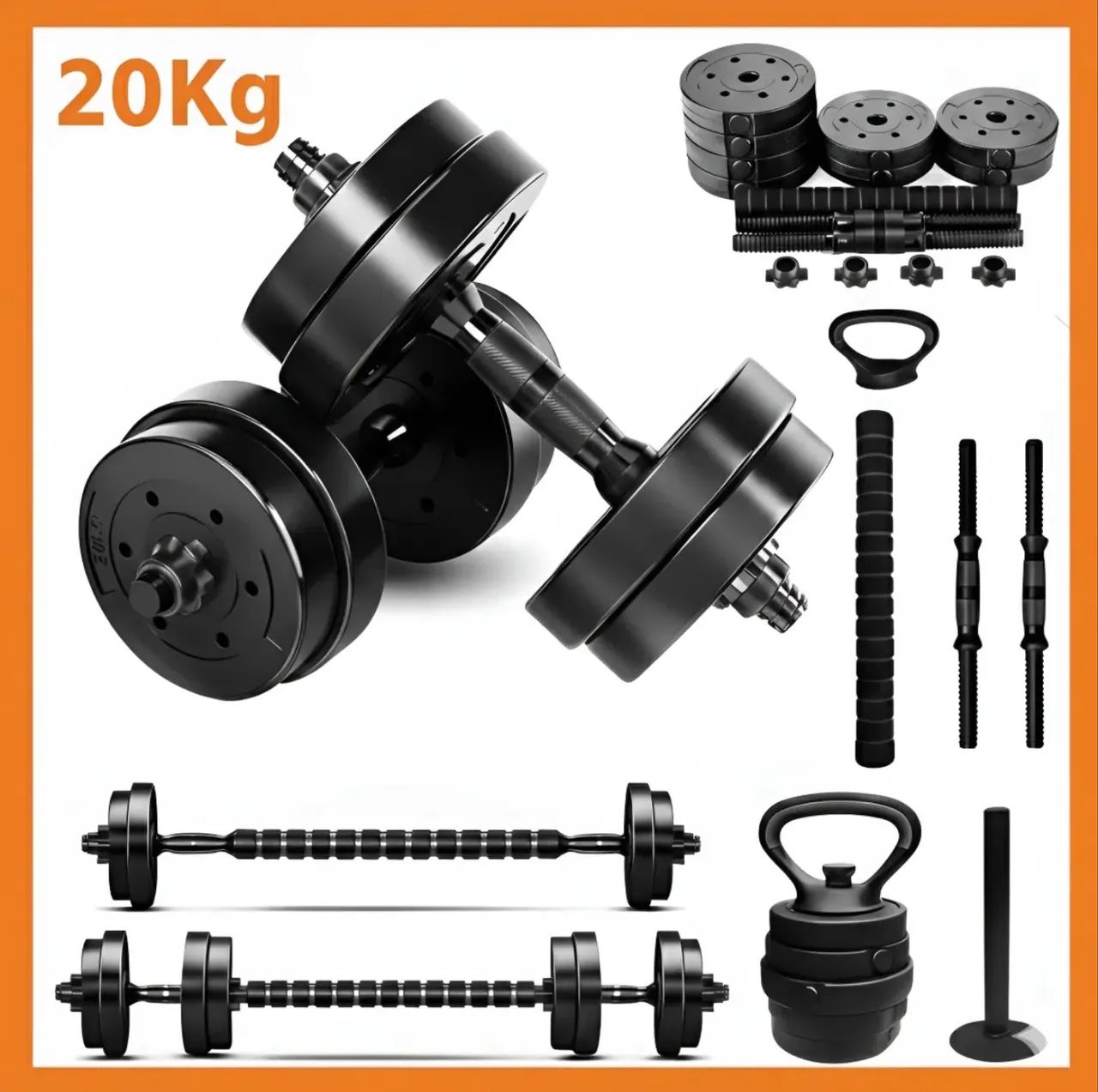 Kit Anilhas De Halteres E Kettlebell Ajustáveis Musculação 20kg