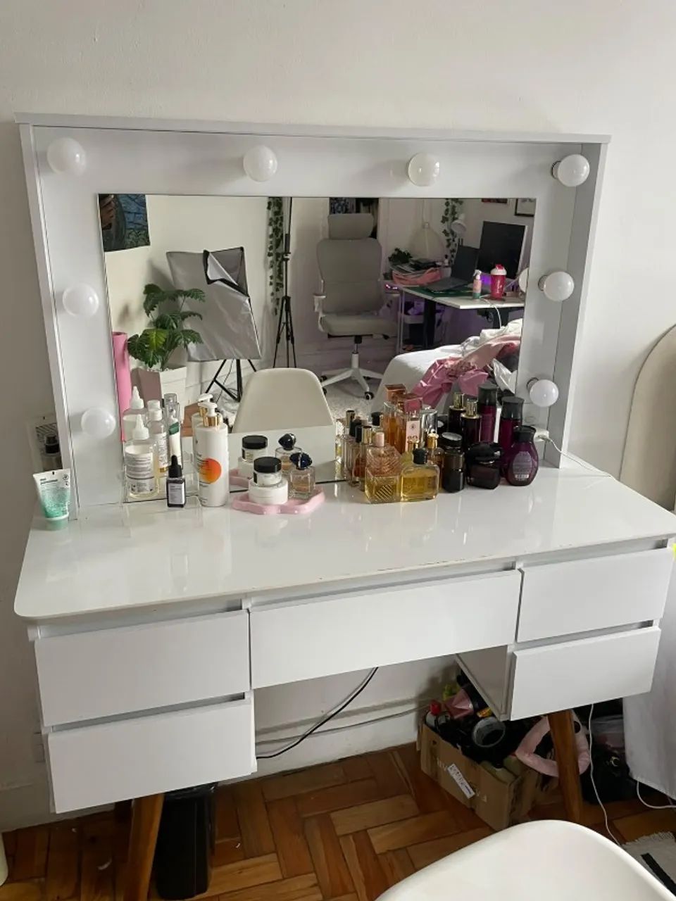 Penteadeira Camarim com tomada 120x45cm - Cor branca 
