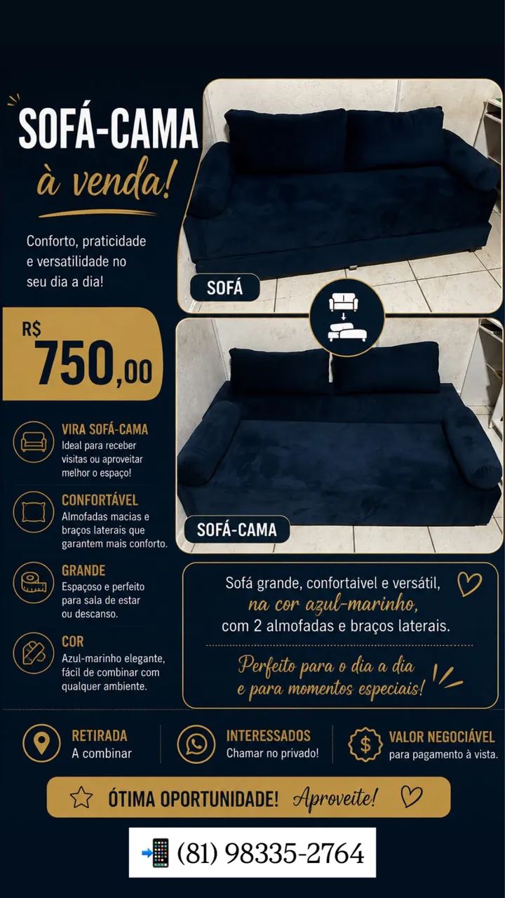 Sofá-cama azul marinho 