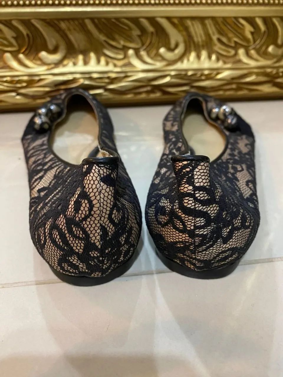 Sapatilha renda arezzo nova renda preta com pérolas  - Foto 4