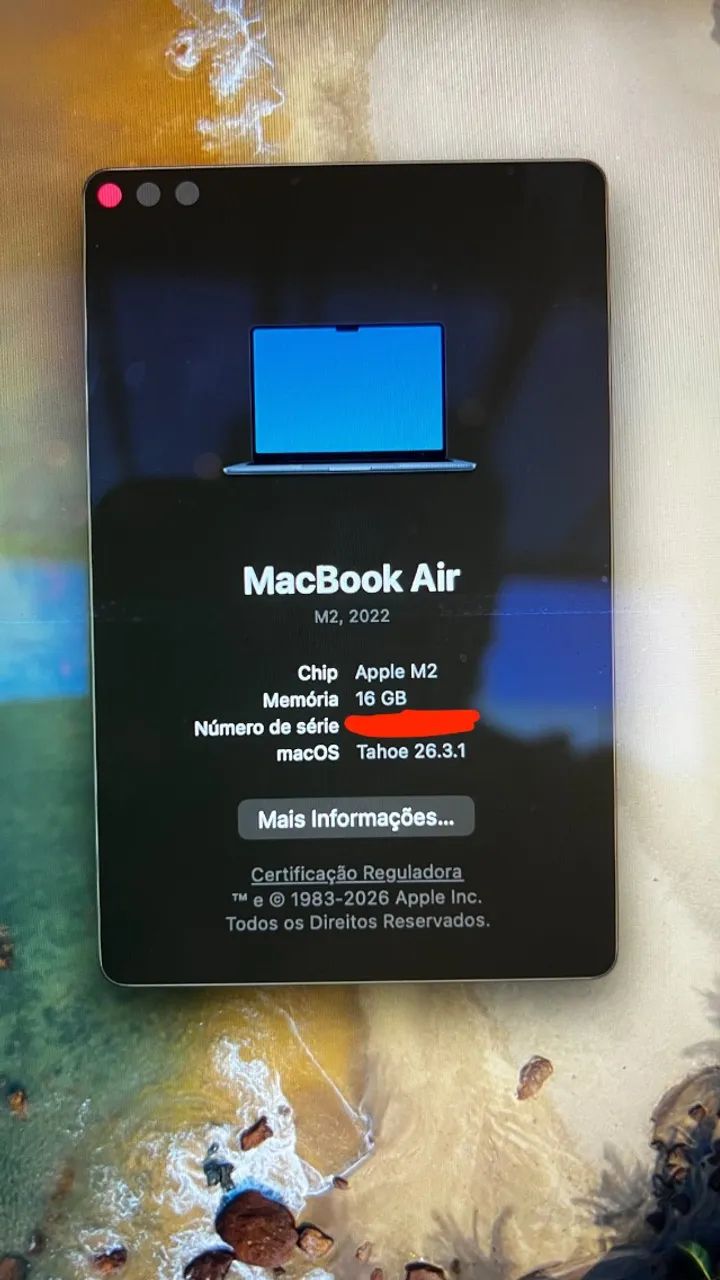 Macbook air M2 13 polegadas, 16gb RAM, 256GB armazenamento, cor