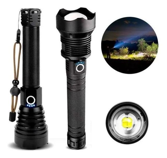 Lanterna P90 Flashlight Led Recarregável quatro leds duas baterias