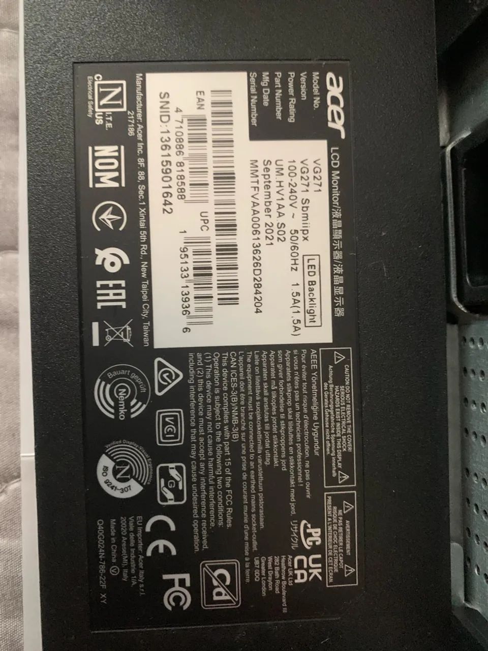 Monitor gamer Acer 27 Polegadas FHD IPS, 165Hz,1ms, Freesync premium, Som integrado  - Foto 3
