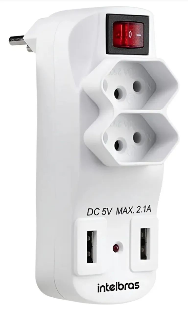 Adaptador De Tomada Com Carregador 2 Tomadas + 2 Usb