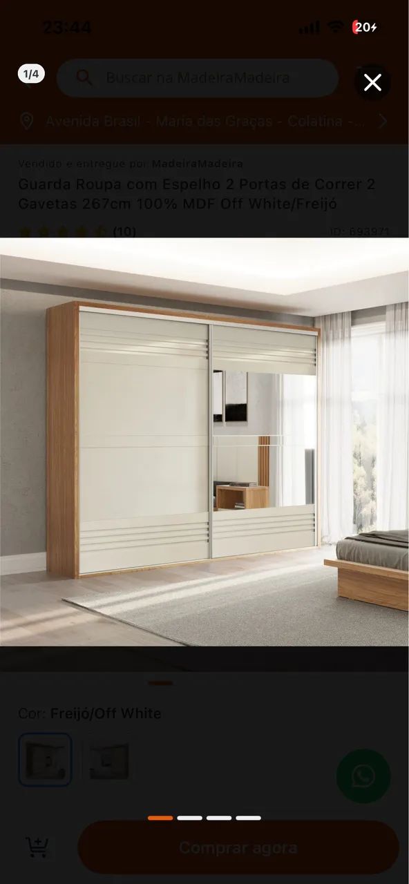 Guarda roupa com espelho 2 portas de correr 100% mdf 2,67 mt - Foto 3