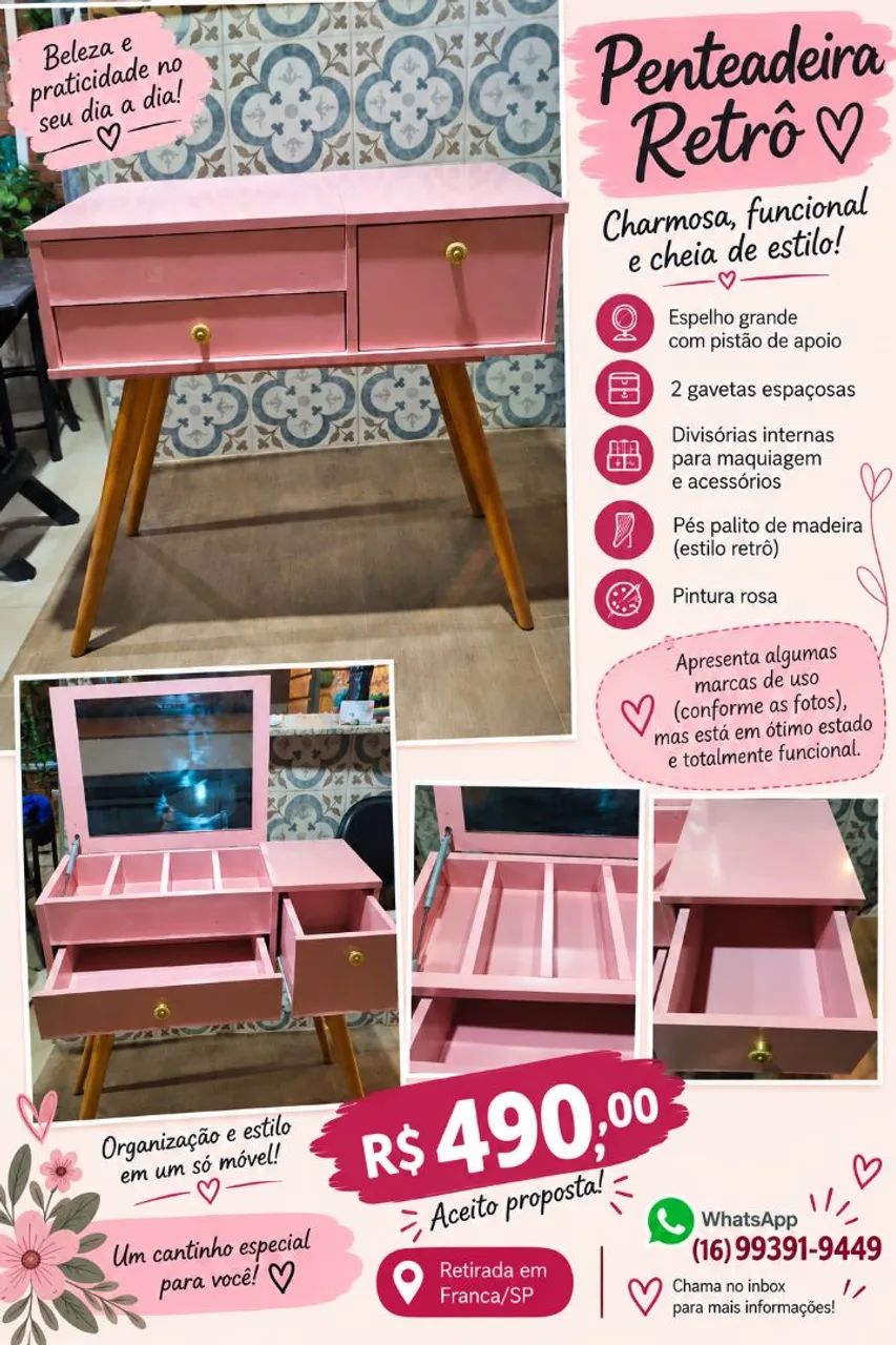 Penteadeira Retrô Rosa