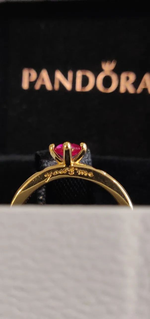 Anel Pandora Explosão de Amor Coração "Você e Eu" Dourado - Foto 2