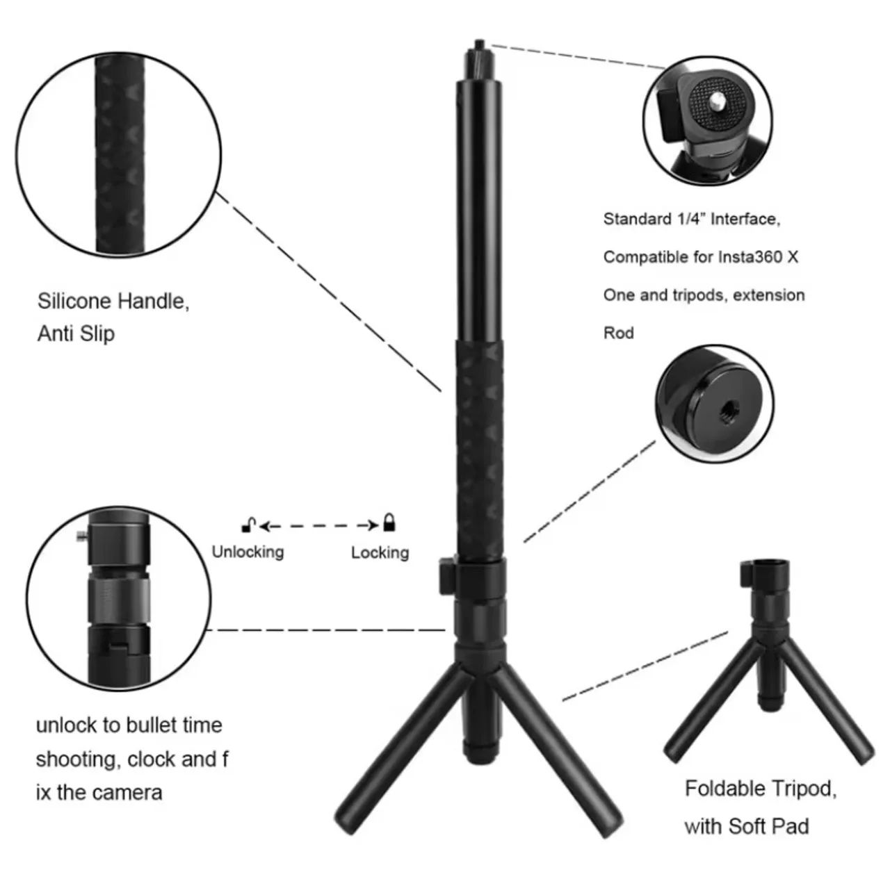 Bastão com Tripé Giratório para Insta 360 - Foto 2