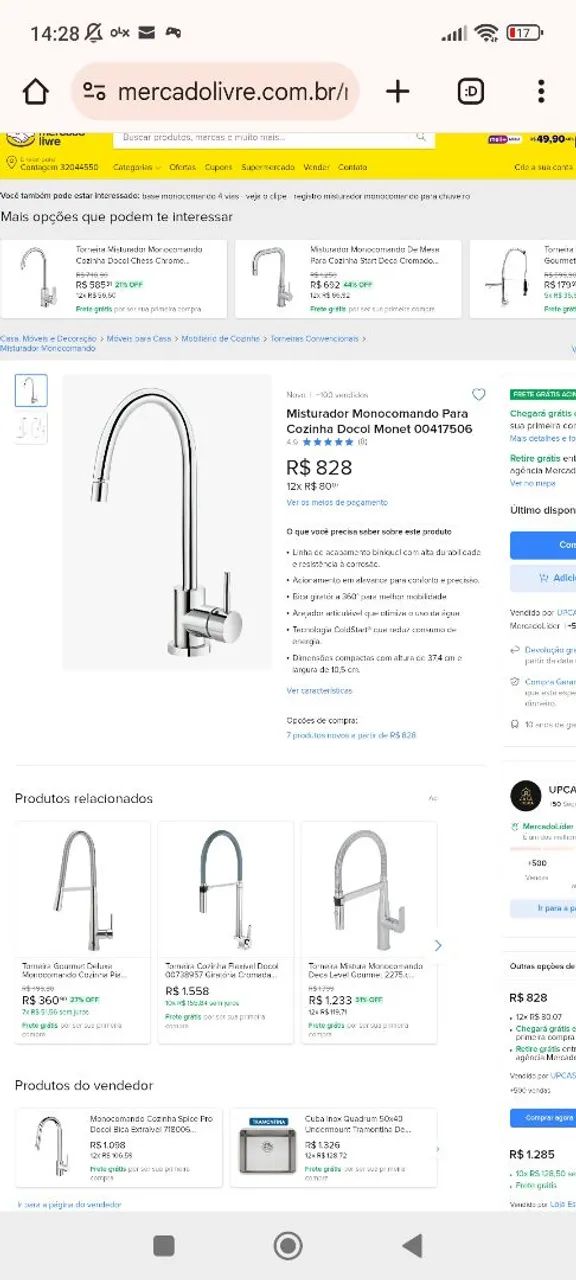 Misturador monocomando cozinha Monet - Chrome  docol - Foto 4