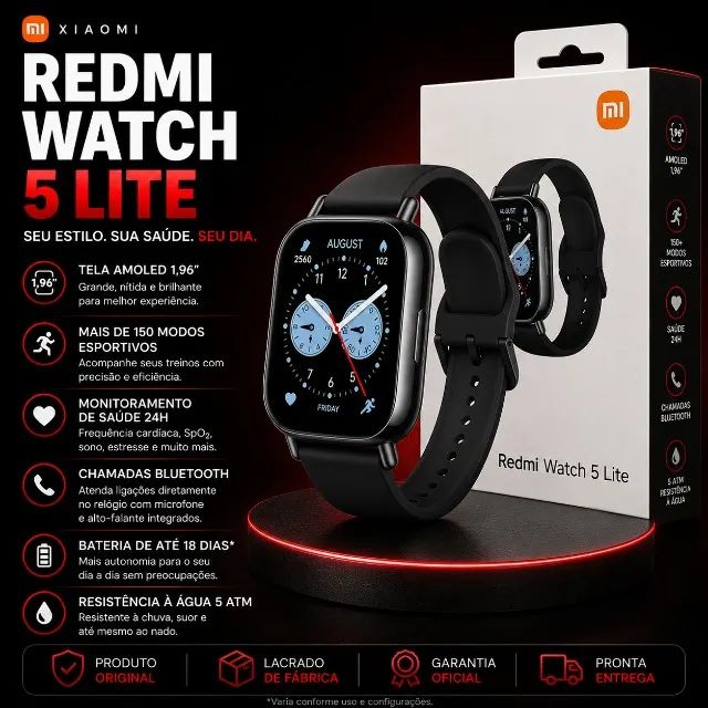 Smartwatch Redmi Watch 5 Lite Com Chamadas Bluetooth