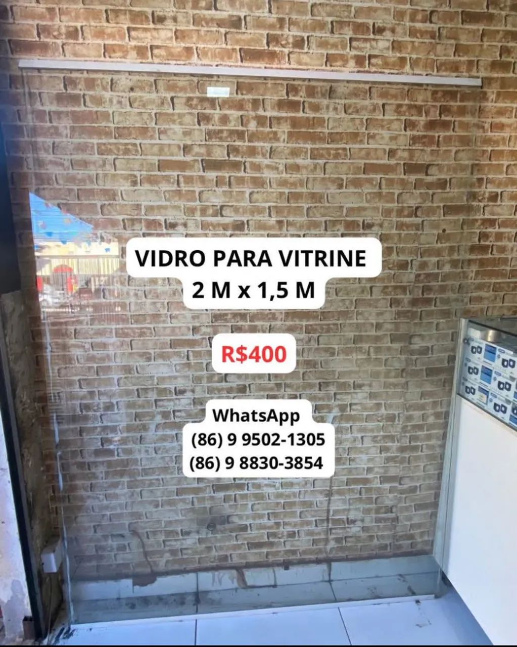 VIDRO PARA VITRINE 2 metros x 1,5 metros 