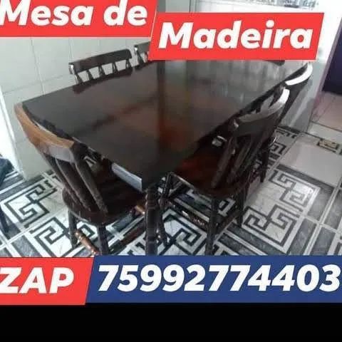 Mesa 6 cadeiras madeira  - Foto 5