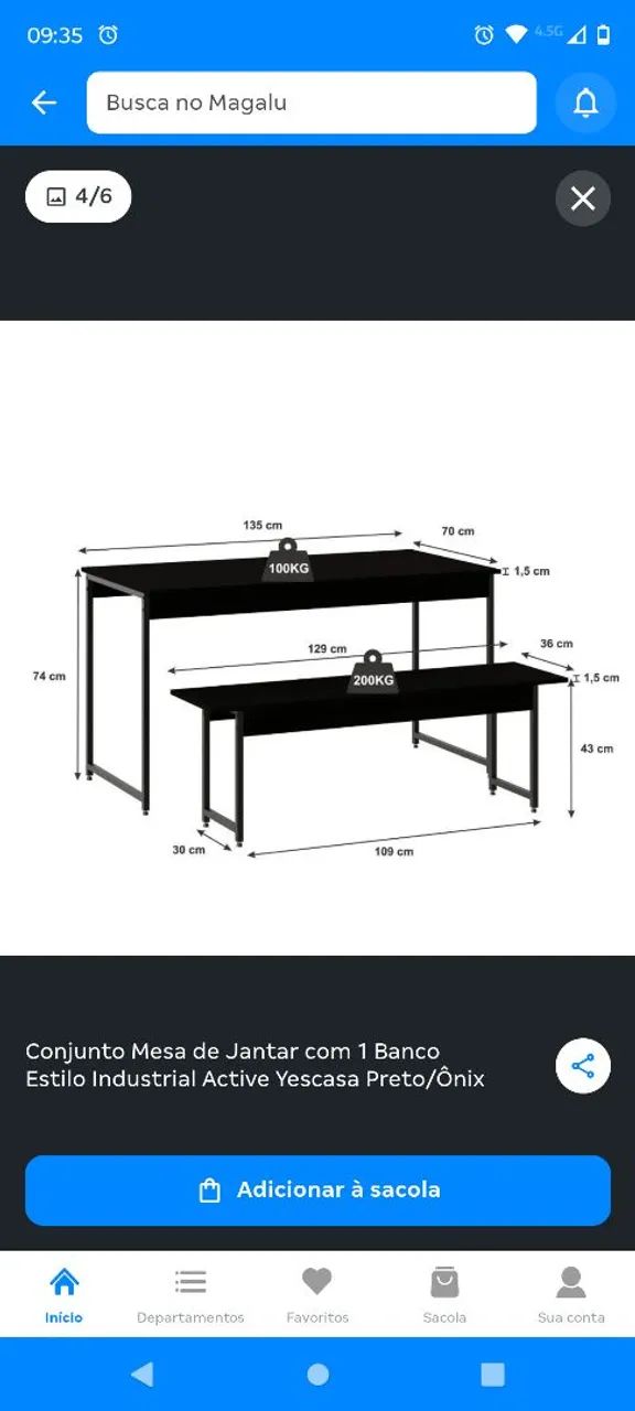 Mesa de jantar com banco preta