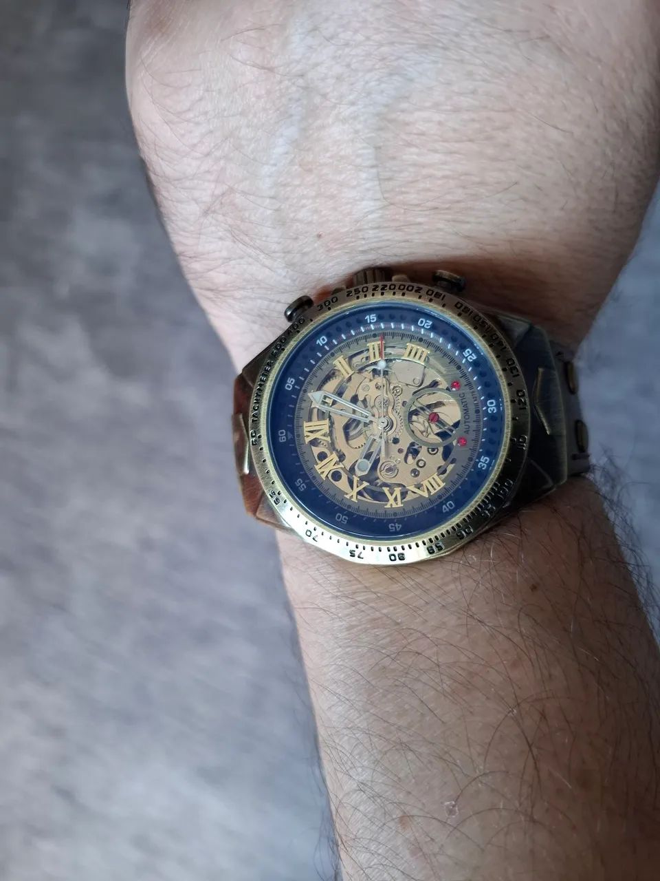 Relógio Masculino Automático Steampunk Skeleton - Bronze Vintage - Foto 4