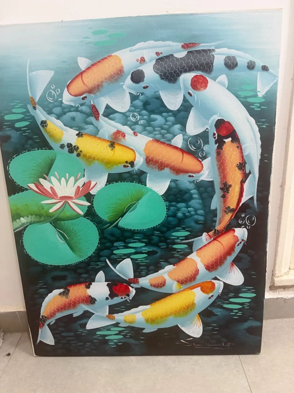 Quadro a óleo carpas 