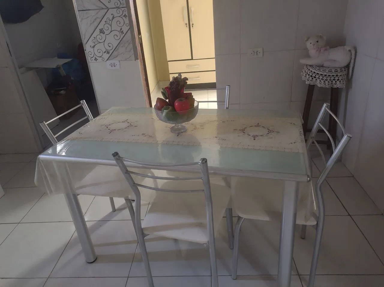 Mesa vidro 4 cadeira alumínio 