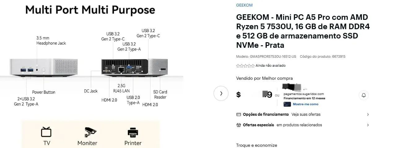 MINI PC GEEKOM  A5 PRO COM AMD RYZEN 57530U, 16GB DE RAM  E 512 GB - Foto 2