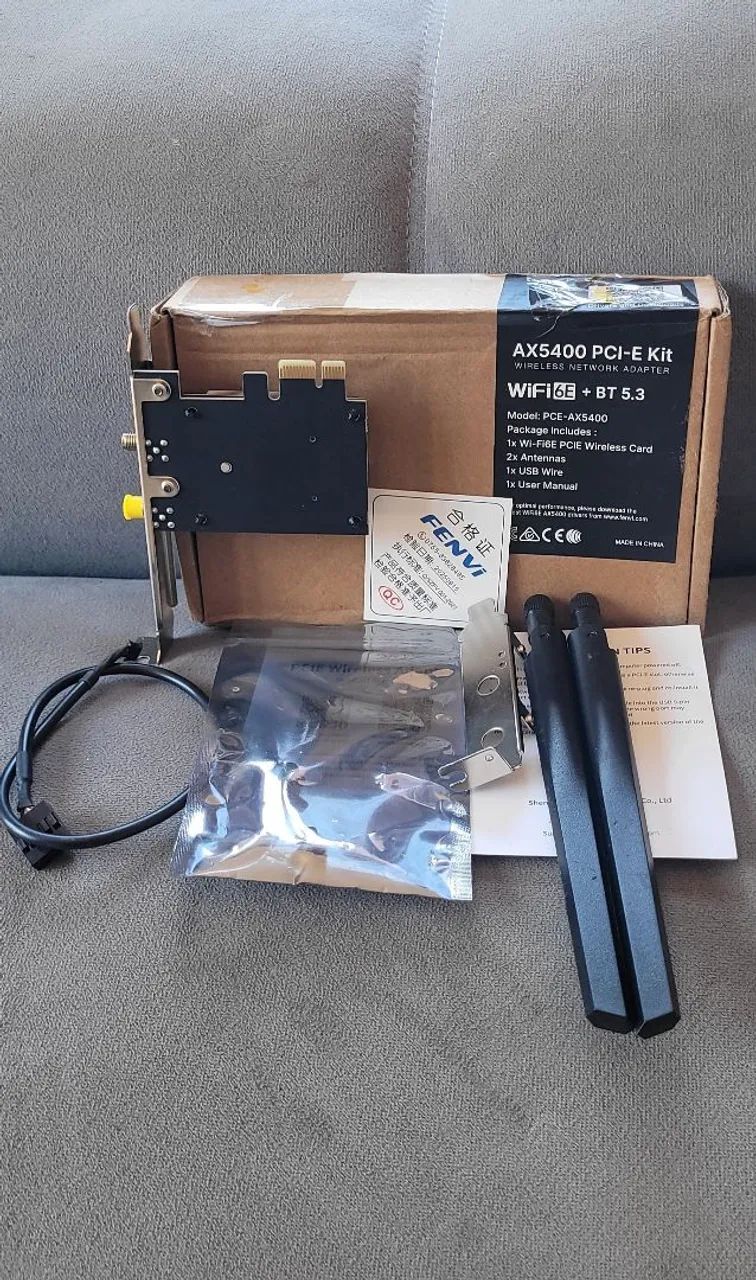 Placa PCI-E WiFi 6E AX5400 + Bluetooth 5.3 | Intel AX210 | 5374Mbps | Windows 10/1