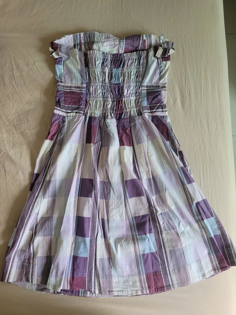 Vestido midi xadrez lilás tomara que caia - Foto 3