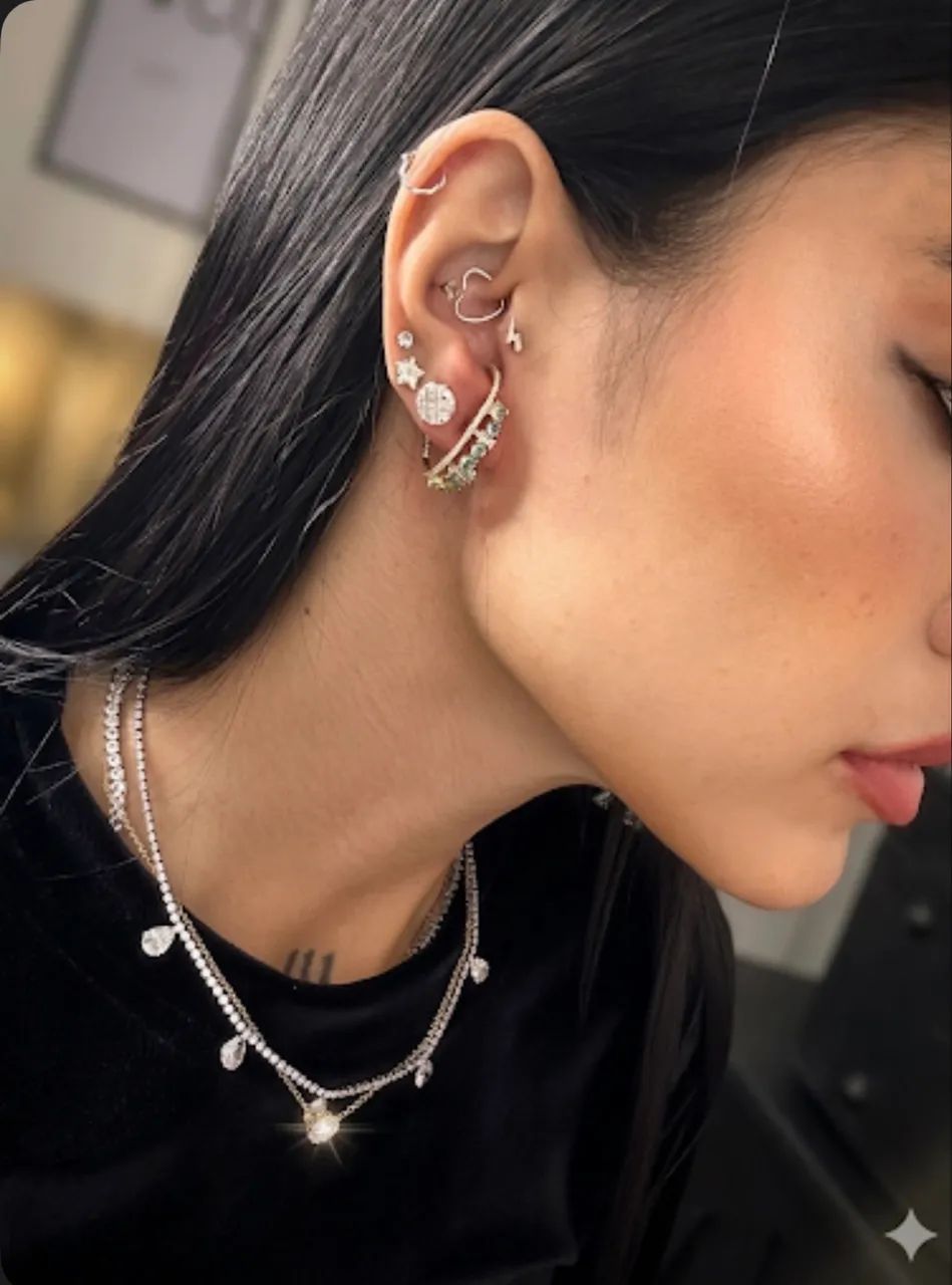 Brinco Ear cuff com pedras de zircônia turquesa  - Foto 2