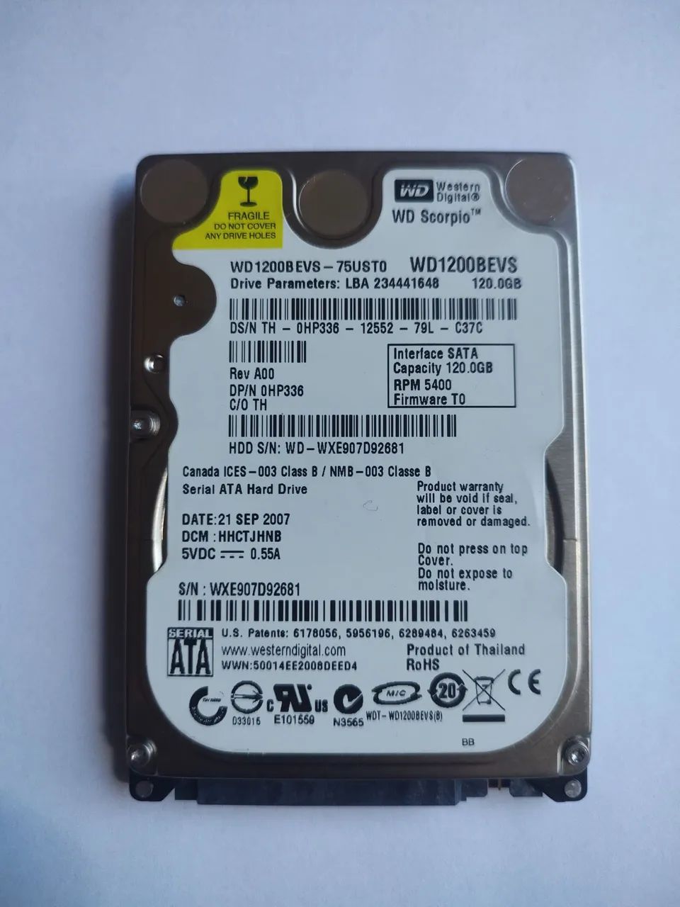 HD Sata 120 GB NoteBook - Western Digital 